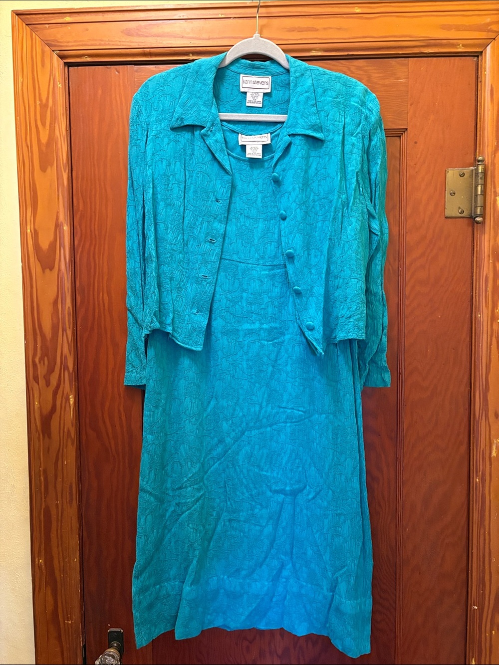 Karin Stevens Teal Two-Piece Textured Ensemble